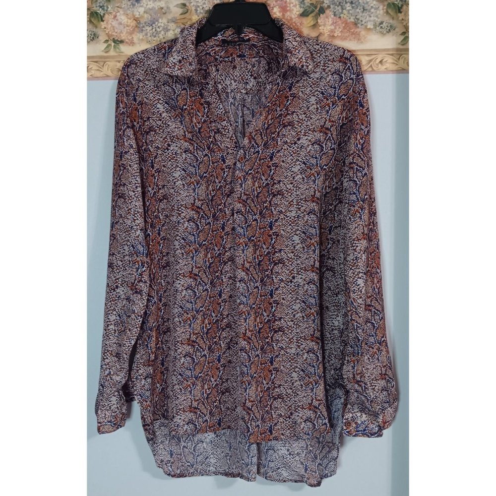 Mast 1883 Large Multicolor Snakeskin Lightweight Classic Business Casual Top